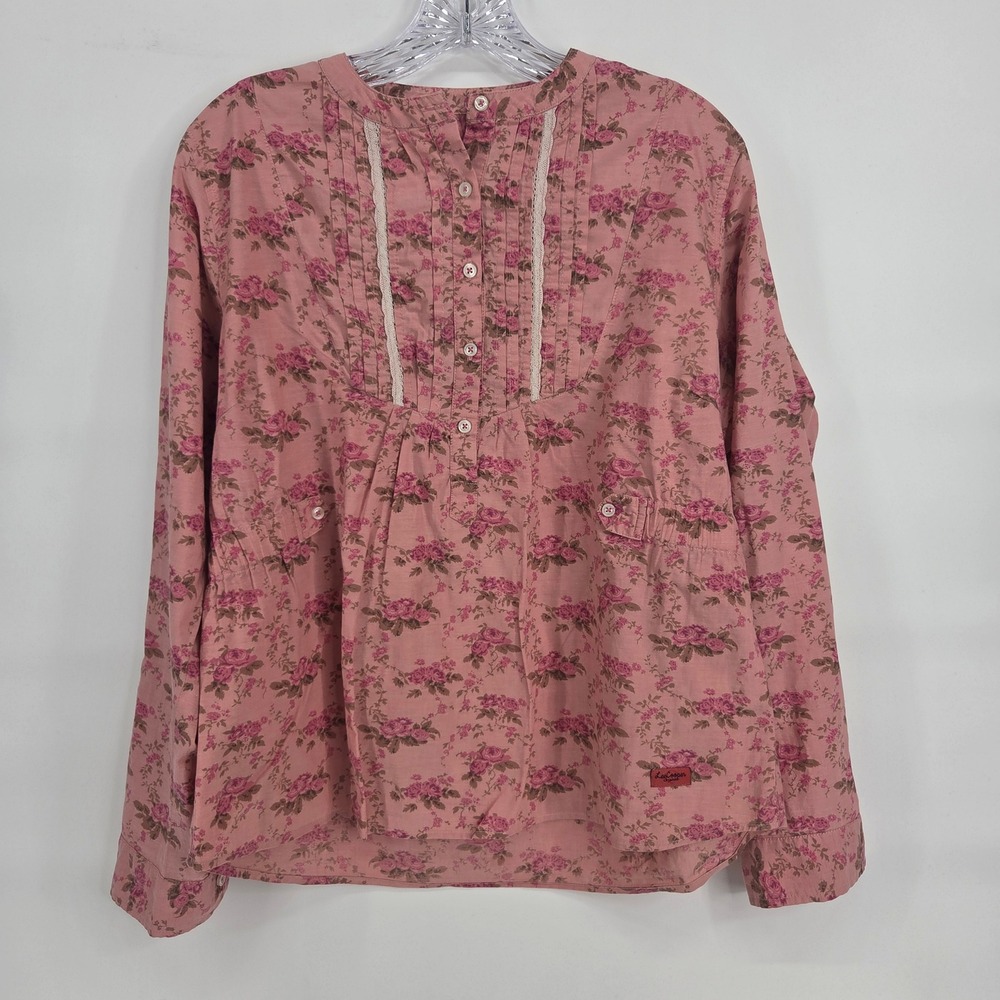 Lee Cooper Floral Blouse XL Pink Pintuck Lace Cottagecore Prairie Romantic Boho